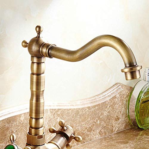 Estilo de la antigüedad del grifo del lavabo de cobre placa de cerámica Carrete caliente y frío del grifo Elevación orificio de Manija doble agua del grifo, SLT079