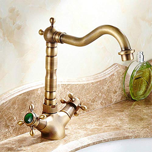 Estilo de la antigüedad del grifo del lavabo de cobre placa de cerámica Carrete caliente y frío del grifo Elevación orificio de Manija doble agua del grifo, SLT079