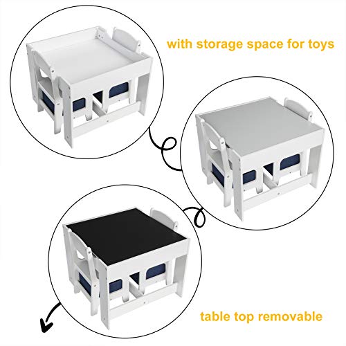 EUGAD Juego de Mesa y 2 Sillas Infantiles Grupo de Asientos para Niños Muebles de Madera y MDF para Niños con Espacio de Almacenamiento Gris + Blanco 0001ETZY