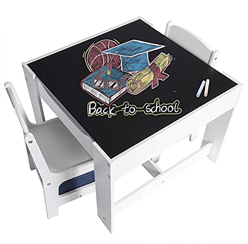 EUGAD Juego de Mesa y 2 Sillas Infantiles Grupo de Asientos para Niños Muebles de Madera y MDF para Niños con Espacio de Almacenamiento Gris + Blanco 0001ETZY