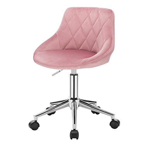 EUGAD Silla de Escritorio con Ruedas Taburete de Oficina Taburete Escritorio Silla Giratoria de Terciopelo Sillas de Oficina Silla Ergonómica de Oficina Rosa