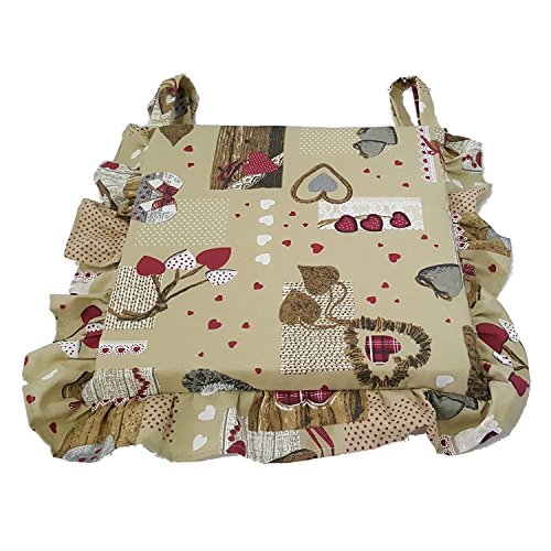 Euronovità - Cojín Shabby con diseño de corazón burdeos con volante, 40 x 40 cm, grosor de 5 cm, para silla de cocina