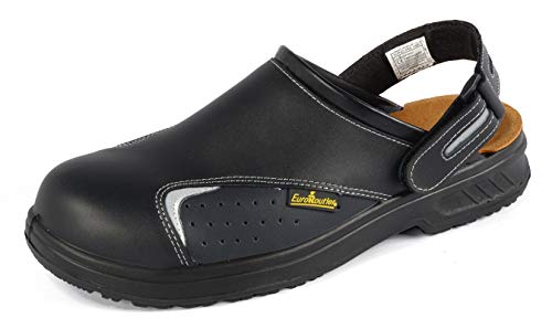 Euroroutier Basic Black, Zuecos Zapatos de Seguridad de Cuero Certificado CE EN ISO SB+A+E+FO+Sra (42)