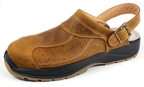 EuroRoutier Premium Leather Tucson Brown, Zuecos, Chanclas de seguridad certificadas SB+A+E+FO+SRC Marrón Size: 45 EU