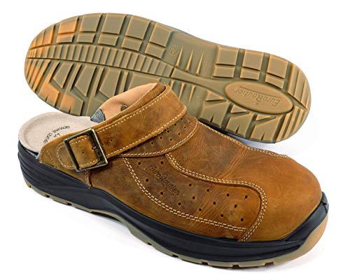 EuroRoutier Premium Leather Tucson Brown, Zuecos, Chanclas de seguridad certificadas SB+A+E+FO+SRC Marrón Size: 45 EU