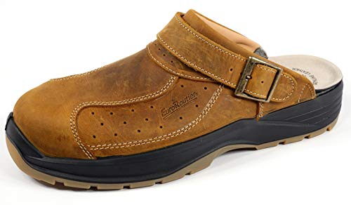 EuroRoutier Premium Leather Tucson Brown, Zuecos, Chanclas de seguridad certificadas SB+A+E+FO+SRC Marrón Size: 45 EU