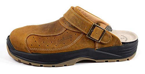 EuroRoutier Premium Leather Tucson Brown, Zuecos, Chanclas de seguridad certificadas SB+A+E+FO+SRC Marrón Size: 45 EU