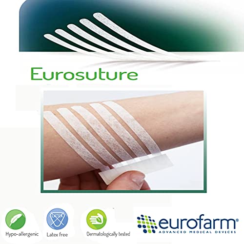 Eurosuture (mm 3 x mm 75) Tiras Estériles Para Sutura Cutánea, Adhesivo Hipoalergénico, Efecto Descolorado para un Mejor Resultado Cosmético.10 Unidades