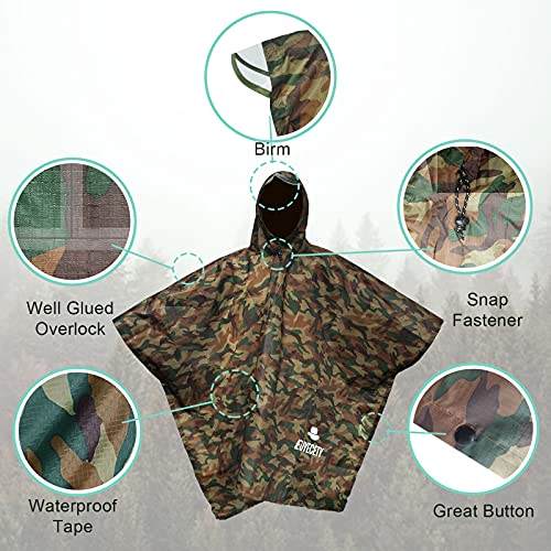 Euyecety Poncho Impermeable Poncho Lluvia, 3 en 1 Chubasquero Hombre Mujer/Toldo Manta/Estera de Camping, Transpirable Ligero Chubasquero Poncho con Capucha para Camping Trekking Senderismo