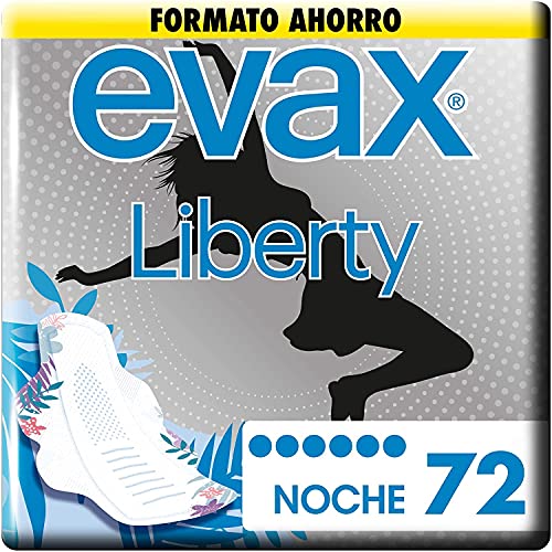 Evax Liberty Compresas con Alas, Noche, 72 Unidades, Se Adaptan al Cuerpo y Neutralizan los Olores