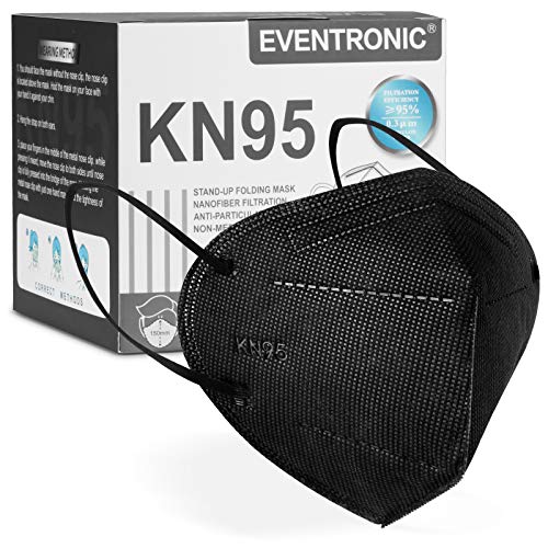 Eventronic- Mascarilla FFP2/KN95 5-Layer Protective Face Mask, CE Certified,Black (30pcs/Box