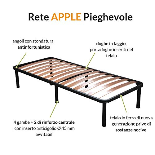 EvergreenWeb - Somier Individual 75x190 Desmontable h 35 cm de Láminas de Madera y Estructura Portante de Hierro con 6 Pies Extraíbles, Ortopédico