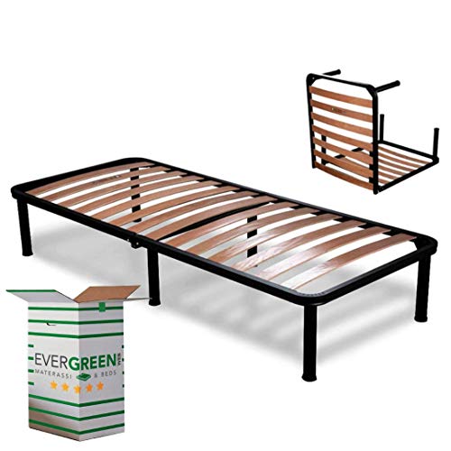 EvergreenWeb - Somier Individual 75x190 Desmontable h 35 cm de Láminas de Madera y Estructura Portante de Hierro con 6 Pies Extraíbles, Ortopédico