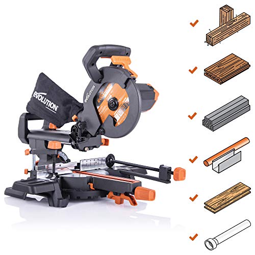 Evolution Power Tools R210SMS+ Ingletadora deslizante multimaterial de 210 mm, con paquete Plus, 230 V