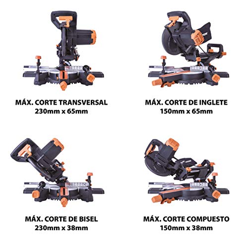 Evolution Power Tools R210SMS+ Ingletadora deslizante multimaterial de 210 mm, con paquete Plus, 230 V