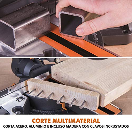 Evolution Power Tools R210SMS+ Ingletadora deslizante multimaterial de 210 mm, con paquete Plus, 230 V