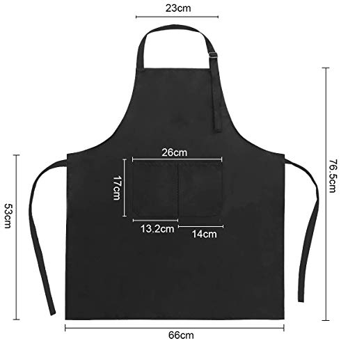 ExeQianming Delantales de cocinero, 2 unidades, con 2 bolsillos, impermeables, para mujeres, hombres, restaurantes, cocina, hornear, color negro