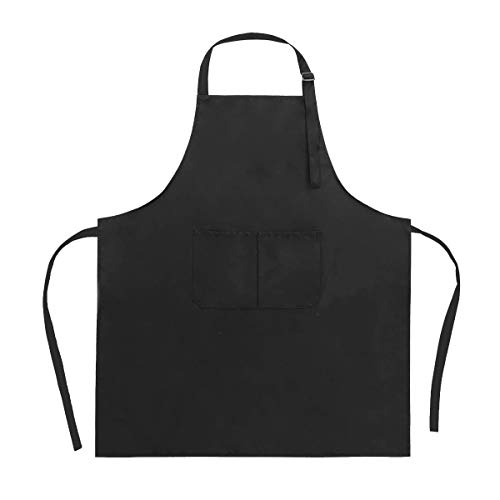 ExeQianming Delantales de cocinero, 2 unidades, con 2 bolsillos, impermeables, para mujeres, hombres, restaurantes, cocina, hornear, color negro