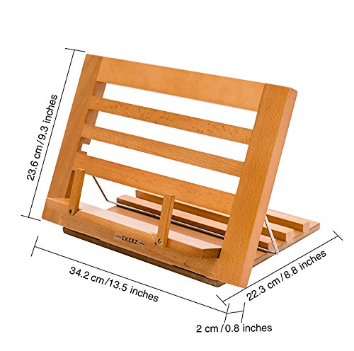 Exerz Soportes para Libros de Cocina/Soporte de Madera para Leer Libros de Cocina/Soporte para Recetario de Cocina Sostenedor para Libros - Ajustable/Ideal para Libros iPad Tabletas– 34 x 24 x 2 cm