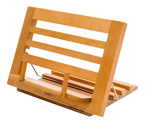 Exerz Soportes para Libros de Cocina/Soporte de Madera para Leer Libros de Cocina/Soporte para Recetario de Cocina Sostenedor para Libros - Ajustable/Ideal para Libros iPad Tabletas– 34 x 24 x 2 cm