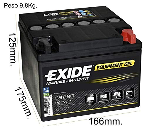 Exide - Batería plomo sellada gel ES290 12V 25Ah 240A - Batería(s)