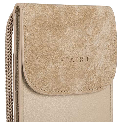 Expatrié Bolso Mujer Pequeño Beige Amelie Mini Bolso Bandolero Bolsa de Mano - Hecho de Cuero Vegano para Ocio y Festivales - Cartera Moderna para Fundas de Móviles - Bolso Elegante Cruzado