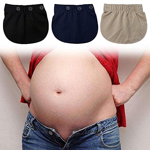 Extensores de Cintura Elástica,3 PCS Extensor de Pantalones Cintura Ajustable Extensores de Botones Amplificador de Pantalones para Vaqueros Pantalones para Embarazadas Negro Gris y Caqui