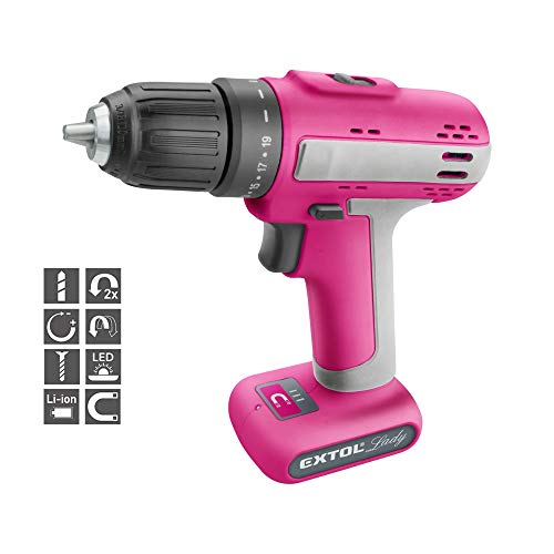 Extol Lady 402402 - Taladro atornillador inalámbrico (12 V, incluye puntas y brocas), color rosa