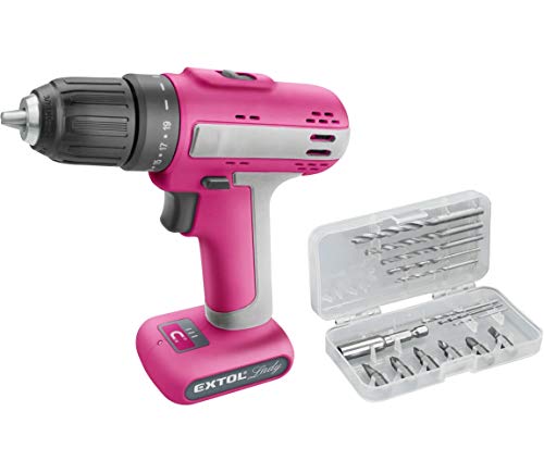 Extol Lady 402402 - Taladro atornillador inalámbrico (12 V, incluye puntas y brocas), color rosa