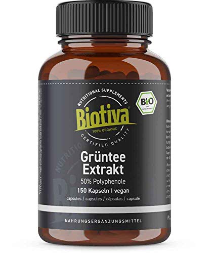 Extracto de té verde orgánico 150 cápsulas - 1500 mg dosis diaria más alta - 50% de contenido de polifenoles - EGCG - libre de lactosa y gluten, sin aditivos ni antiaglomerantes