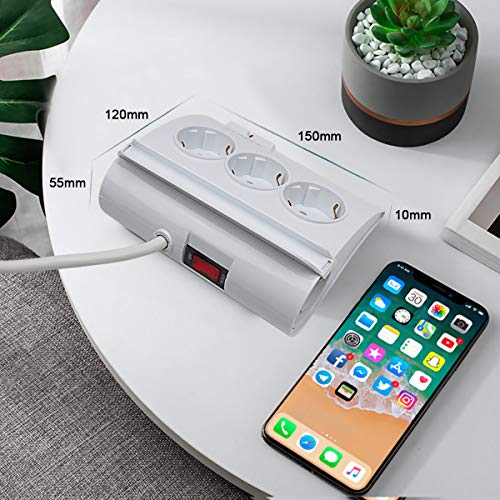 ExtraStar Regleta con 5 enchufes y 2 puertos USB e interruptor,cable de alimentación de 1,5 metros de largo con enchufe de eléctricas y protección para niños Europe 3680W 230V 16A