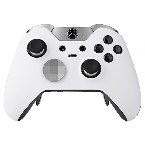 eXtremeRate Carcasa con 2 Anillos de Acento para Mando Xbox One Elite Protectora Tacto Suave Placa Frontal Kit de reemplazo Cubierta Shell Funda para Controlador de Xbox One Elite(Modelo 1698) Blanco