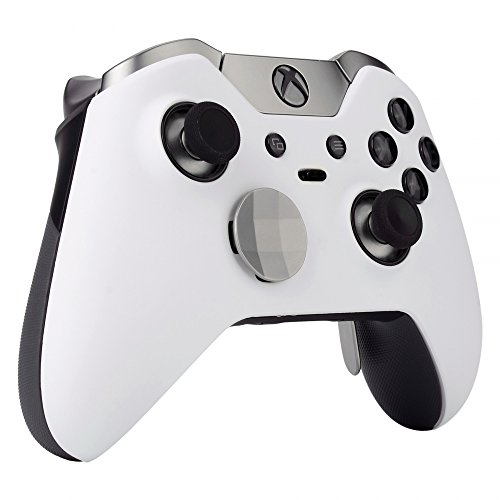 eXtremeRate Carcasa con 2 Anillos de Acento para Mando Xbox One Elite Protectora Tacto Suave Placa Frontal Kit de reemplazo Cubierta Shell Funda para Controlador de Xbox One Elite(Modelo 1698) Blanco