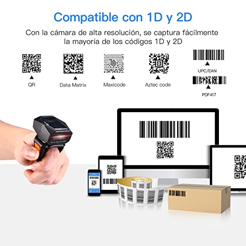 Eyoyo 2D Escáner de Código de Barras, Mini 1D 2D QR Código de Barras del Anillo Portátil con USB Cable & 2.4G Inalámbrico & Bluetooth Soporte QR/Data Matrix/ PDF417 para iPad, iPhone, Android, PC