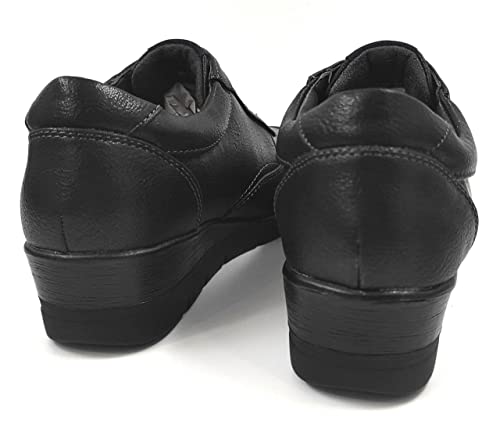 EZ - Mocasines Mujer Plataforma Cómodos | Zapatos para Vestir Señora Piés Delicados | Zapatillas Clásicas Cuña y Cordones | Confort Asegurado (Negro San, Numeric_39)