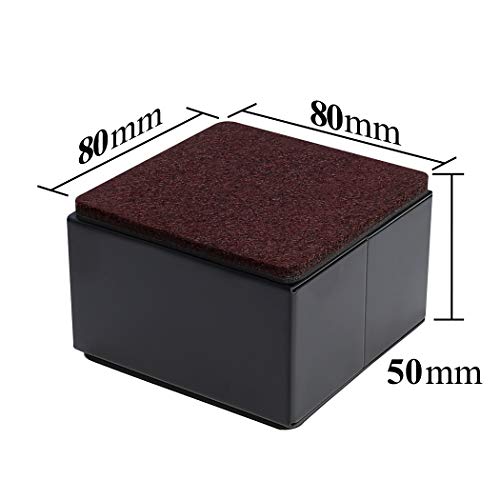 Ezprotekt Elevadores de Muebles de 5 cm, Elevadores de Cama de Acero al Carbono, 8 cm de Largo, Autoadhesivos, Resistentes, Añade 5 cm de Altura a las Camas y Sofás, Cuadrado Negro