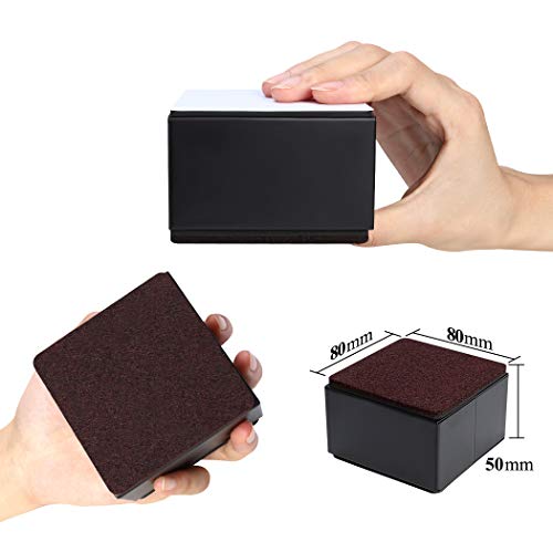 Ezprotekt Elevadores de Muebles de 5 cm, Elevadores de Cama de Acero al Carbono, 8 cm de Largo, Autoadhesivos, Resistentes, Añade 5 cm de Altura a las Camas y Sofás, Cuadrado Negro