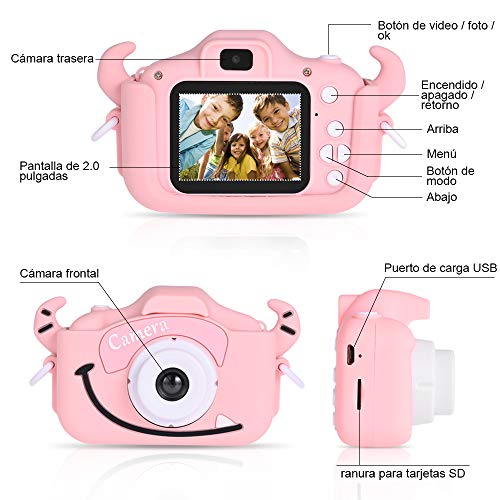 Faburo Cámara para Niños Juguete para Niños, Cámara Digital Selfie para Niños pequeños con Tarjeta de Memoria SD 32GB, Pantalla LCD de 2.0 Pulgadas, Video HD de 1080P Doble Objetivo Rosa