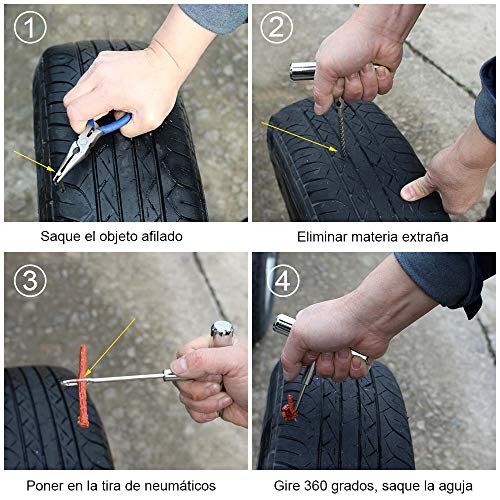 Faburo Kit de Reparación de Neumáticos, Kit Repara Pinchazos Pequeño Herramienta de Reparación de Pinchazos para Neumaticos