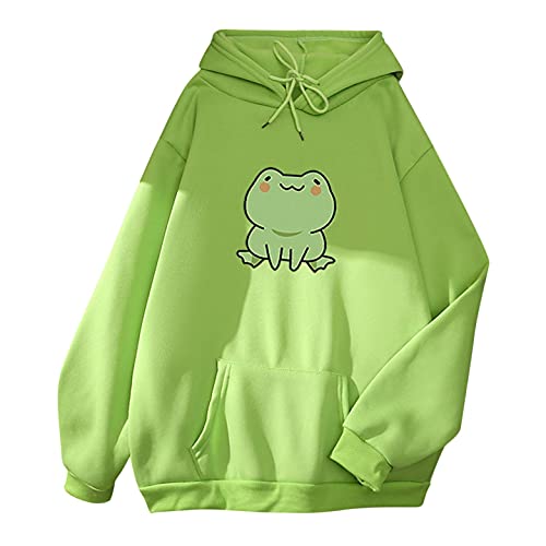 FACAIAFALO Camiseta Mujer Sudaderas con Capucha de Estampado Rana Lindo Hoodie Y2K Suéter Mujer Largo de Talla Grande Otoño Invierno Chaqueta de Tops Blusa Streetwear Y2K Abrigo