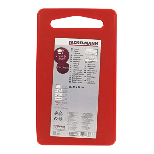 Fackelmann Rojo, Tipo de Alimentos, Tabla de Cortar Cocina Polietileno pequeña asa, para Verduras, Carne, Pescado, embutido o Queso, 24x14cm, 1ud LLDPE, 24x14x0,5cm