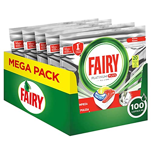 Fairy Platinum Plus Pastillas Lavavajillas, 100 cápsulas (5 x 20), Limón, Mega Pack