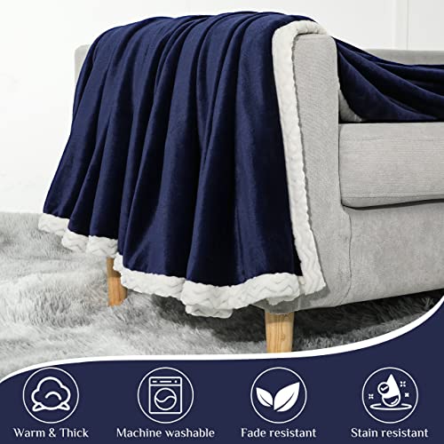 Familybox Manta Reversible de Franela Sherpa Manta para Cama Suave Manta para Hogar, Oficina, Viaje (Azul Marino, 150×200cm)