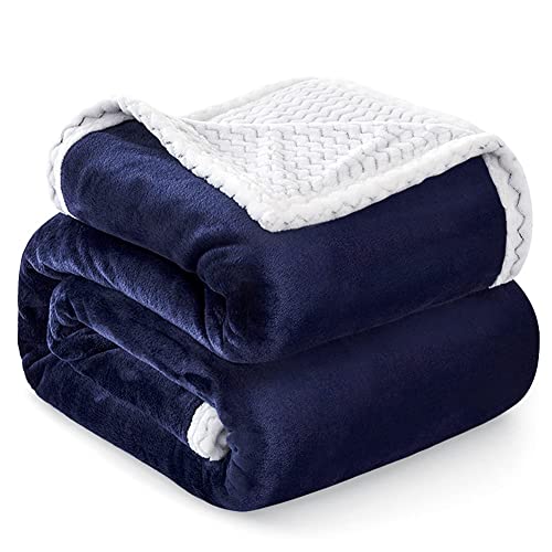 Familybox Manta Reversible de Franela Sherpa Manta para Cama Suave Manta para Hogar, Oficina, Viaje (Azul Marino, 150×200cm)