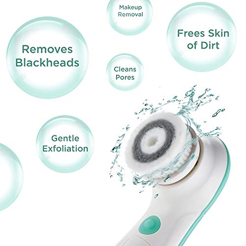 Fancii Cepillo Limpiador Facial Eléctricos con 3 Cabezales Exfoliantes, Resistente al Agua - Cepillo Limpieza Facial de Cara Spa Completo de Microdermoabrasión para Exfoliación (Verdeagua)