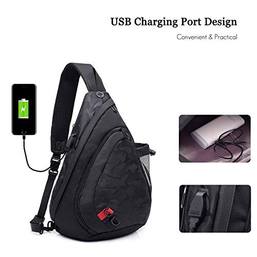 FANDARE Ligero Bolsos Cruzados Sling Bag Bolsa de Pecho Hombre Mujer Bolsa Deportiva de Hombro Bandoleras Cruzada Crossbody Rucksack para Colegio Viaje Ciclismo Hiking Camping Durable Poliéster Negro