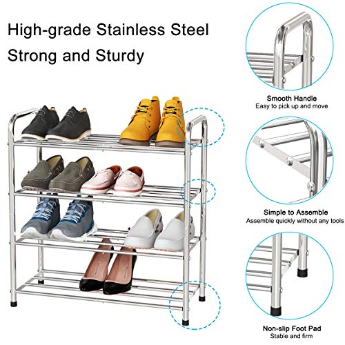 FANHAO Zapatero de 4 Niveles de Acero Inoxidable Versión Mejorada, Organizador de Zapatos, con Capacidad para 12-16 Pares de Zapatos, para Sala de Estar, guardarropa y Pasillo,68 x 26 x 65 cm