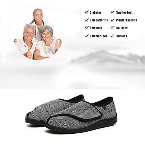 Fascitis Plantar Zapatos Cómodos para Diabéticos，Zapatillas Antideslizantes de Ancho Ligero y Transpirables con Cierre Ajustable para pies hinchados Edema，Grey▁36