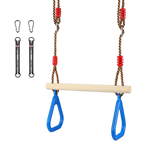 Fascol Columpios con Anillas, Trapecio Niños Infantiles para Interior y Exterior, Trapecio Niños de Gimnasia, Carga Máxima hasta 100 KG, Azul