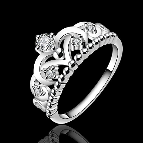 fashion 925 de plata de ley o cama de matrimonio Diseño elegante diseño de corona de joyería anillo tamaño 7